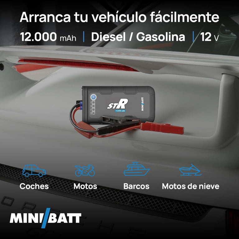 MINI ARRANCADOR BATERIA MINIBATT PRO VR (20.000 MAH) + PINZAS + TESTER -  Baterías para Moto - REBESA